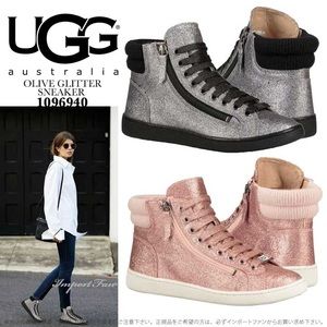 Worn once - Size 6 UGG "Olive" Gunmetal Glitter High Top Sneaker